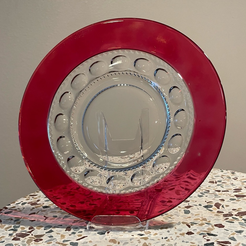 (3) Indiana Glass Ruby Red King’s Crown Thumbprint 8.25” Luncheon Plates | EUC
